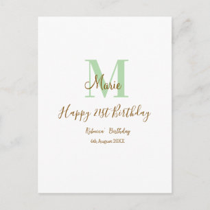 Alles Gute zum 21. Geburtstag grün Name Monogramm  Postkarte