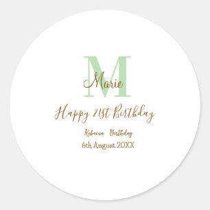 Alles Gute zum 21. Geburtstag grün Name Monogramm Runder Aufkleber
