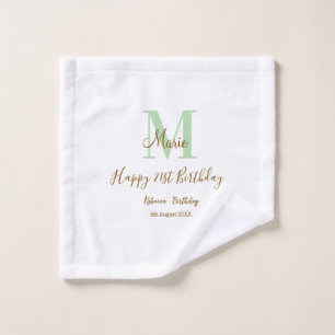 Alles Gute zum 21. Geburtstag grün Name Monogramm  Waschlappen