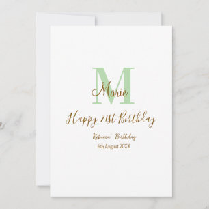 Alles Gute zum 21. Geburtstag grüner Name Monogram Einladung