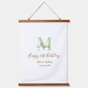 Alles Gute zum 21. Geburtstag grüner Name Monogram Wandteppich Mit Holzrahmen