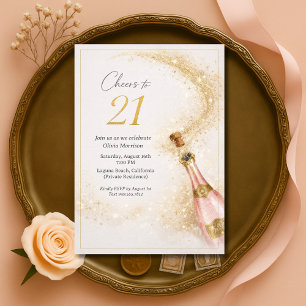 Alles Gute zum 21. Geburtstag Pink Gold Champagner Einladung