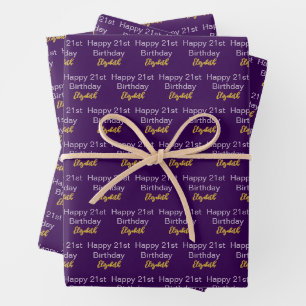 Alles Gute zum 21. Geburtstag Script Name Dunkelvi Geschenkpapier Set