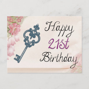 Alles Gute zum 21. Geburtstag Victorian Floral Sch Postkarte