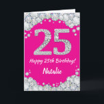 Alles Gute zum 25. Geburtstag Hot Pink und Silver  Karte<br><div class="desc">Happy 25. Geburtstag Hot Pink und Silver Glitzer Card mit personalisiertem Namen. Für weitere Anpassungen klicken Sie bitte auf die Schaltfläche "Anpassen" und verwenden Sie unser Designwerkzeug,  um diese Vorlage zu ändern.</div>