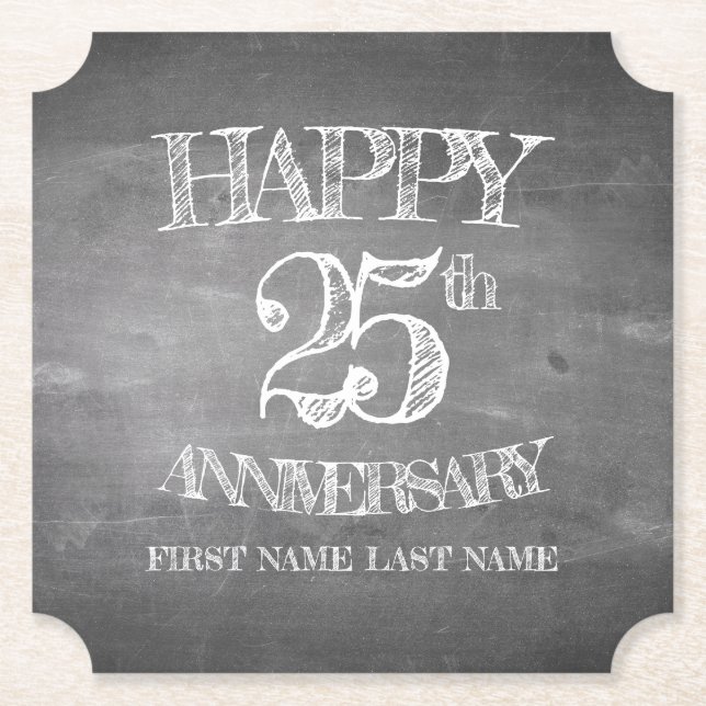 Alles Gute zum 25. Jubiläum auf Kreidebrett Untersetzer (Vorderseite)