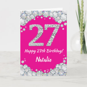 Alles Gute zum 27. Geburtstag Hot Pink und Silver Karte