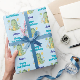 Alles Gute zum 2. Geburtstag, Drache, Junge, Perso Geschenkpapier