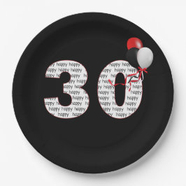 Alles Gute zum 30. Geburtstag auf der schwarzen Pa Pappteller