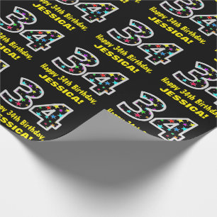 Alles Gute zum 34. Geburtstag, Fun Colorful Stars Geschenkpapier