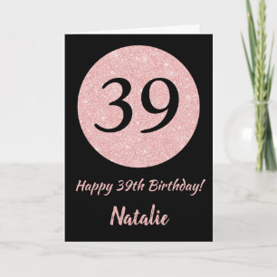 Alles Gute zum 39. Geburtstag Schwarz und Rose Pin Karte