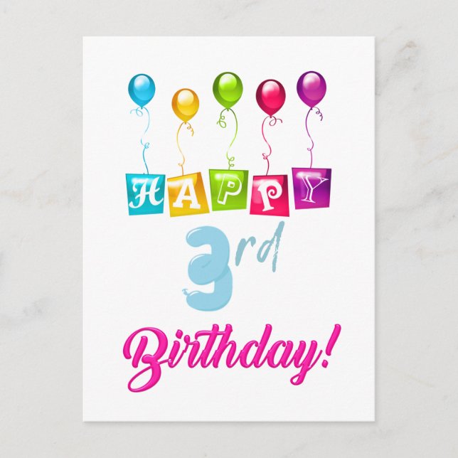 Alles Gute zum 3. Geburtstag Postkarte (Vorderseite)