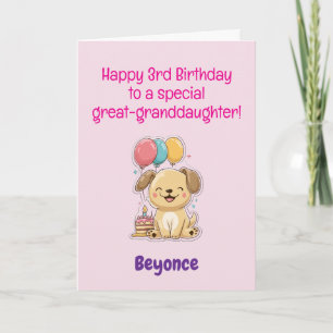 Alles Gute zum 3. Geburtstag Ur-Enkelin, Süßer Hun Karte