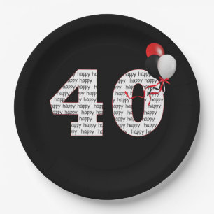 Alles Gute zum 40. Geburtstag auf der schwarzen Pa Pappteller