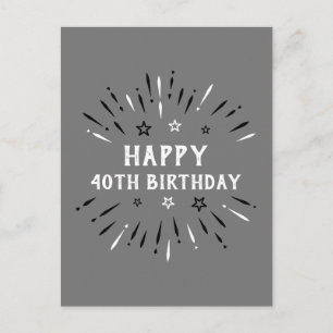 Alles Gute zum 40. Geburtstag Feuerwerk Grau Schwa Postkarte