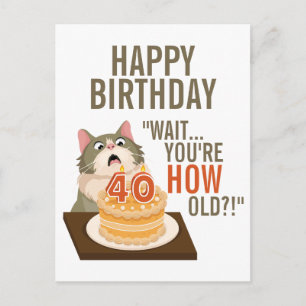 Alles Gute zum 40. Geburtstag Lustiger Katzen Humo Postkarte