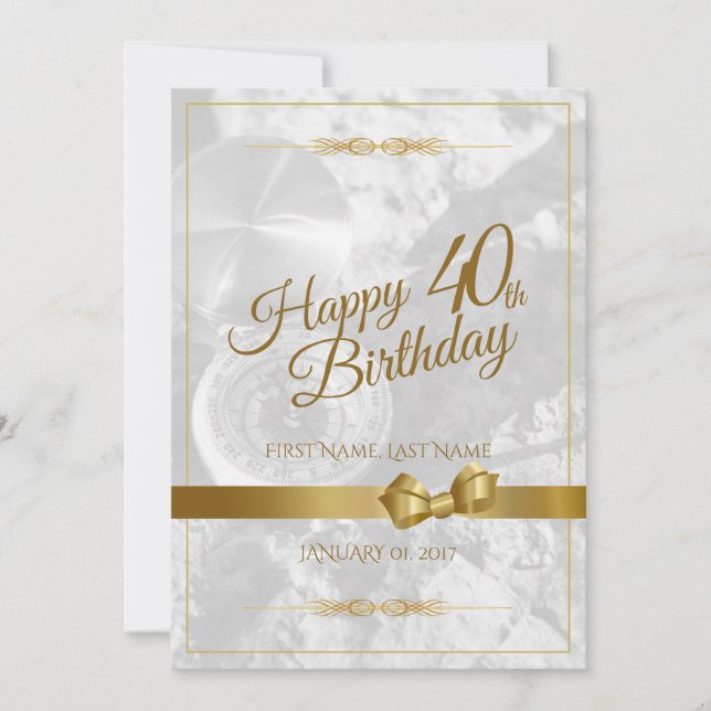 Alles Gute zum 40. Geburtstag mit goldenem Bogen (Vorderseite)