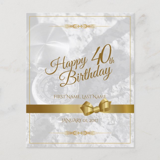 Alles Gute zum 40. Geburtstag mit goldenem Bogen (Vorderseite)