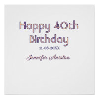 Alles Gute zum 40. Geburtstag Name Datum pink lila