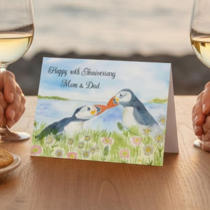 Alles Gute zum 40. Hochzeitstag Mama & Papa Puffin Karte