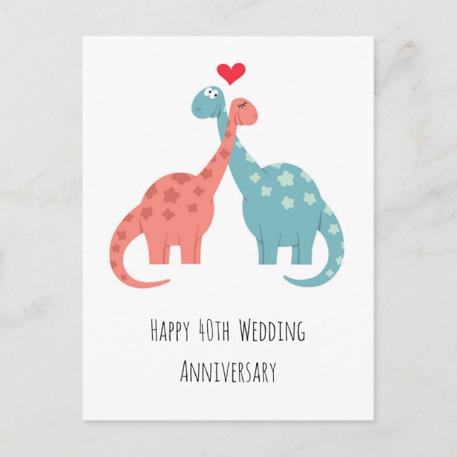 Alles Gute zum 40. Hochzeitstag Niedliche Dinosaur Postkarte (Vorderseite)
