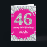 Alles Gute zum 46. Geburtstag Hot Pink und Silver  Karte<br><div class="desc">Glückliche 46. Geburtstag Hot Pink und Silver Glitzer Card mit personalisiertem Namen. Für weitere Anpassungen klicken Sie bitte auf die Schaltfläche "Anpassen" und verwenden Sie unser Designwerkzeug,  um diese Vorlage zu ändern.</div>
