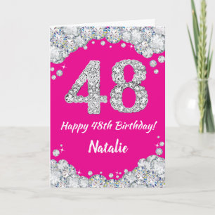 Alles Gute zum 48. Geburtstag Hot Pink und Silver  Karte