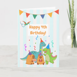 Alles Gute zum 4. Geburtstag Dinosauriers und Capy Karte