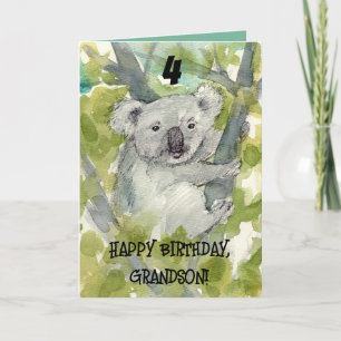 Alles Gute zum 4. Geburtstag Enkel Koala Wildlife Karte