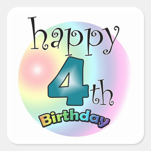 Alles Gute zum 4. Geburtstag Quadratischer Aufkleber (Vorderseite)