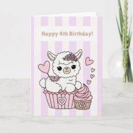 Alles Gute zum 4. Geburtstag Süße Llama Mädchen Ka Karte