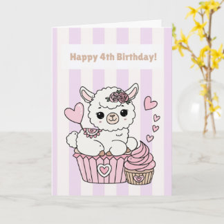 Alles Gute zum 4. Geburtstag Süße Llama Mädchen Ka Karte