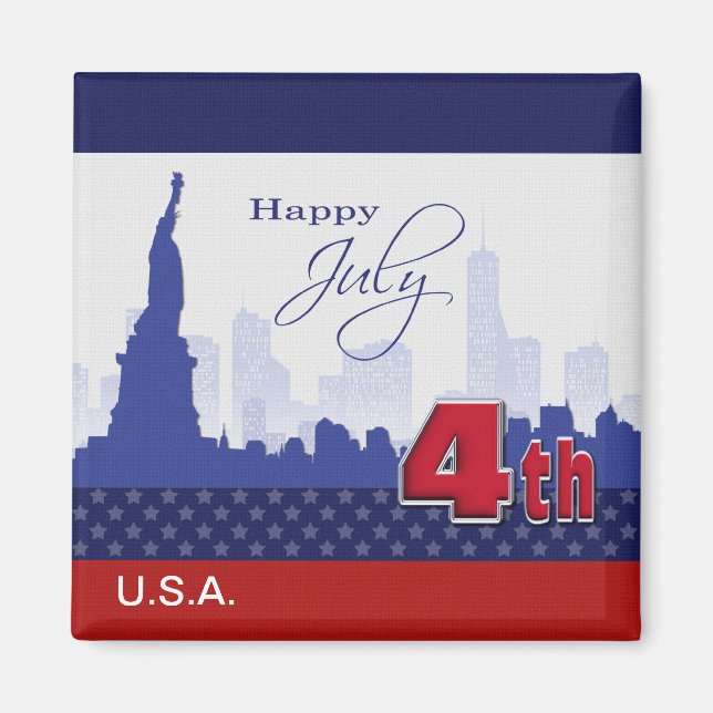 Alles Gute zum 4. Juli. Freiheitsstatue und Feuerw Magnet (Vorne)