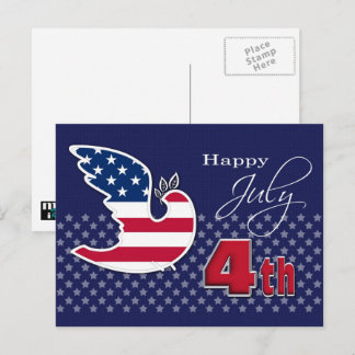 Alles Gute zum 4. Juli. Peace Dove Patriotic Feiertagspostkarte