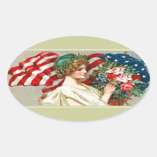 Alles Gute zum 4. Juli. Vintages Patriotisches Des Ovaler Aufkleber