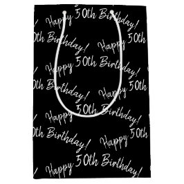 Alles Gute zum 50. Geburtstag auf schwarz Mittlere Geschenktüte