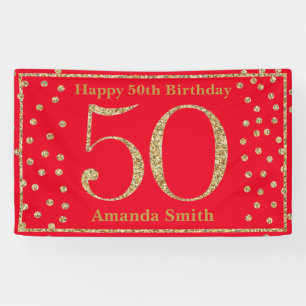 Alles Gute zum 50. Geburtstag Banner Rot und Gold 