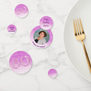 Alles Gute zum 50. Geburtstag Chic Falling Pink Gl Konfetti