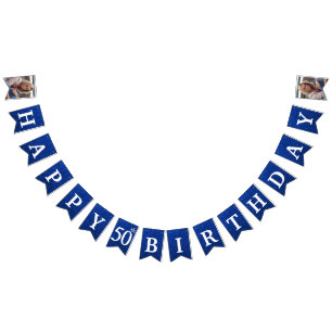 Alles Gute zum 50. Geburtstag Foto Blau Glitter Wimpelkette