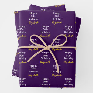 Alles Gute zum 50. Geburtstag Gold Name Schrift Du Geschenkpapier Set