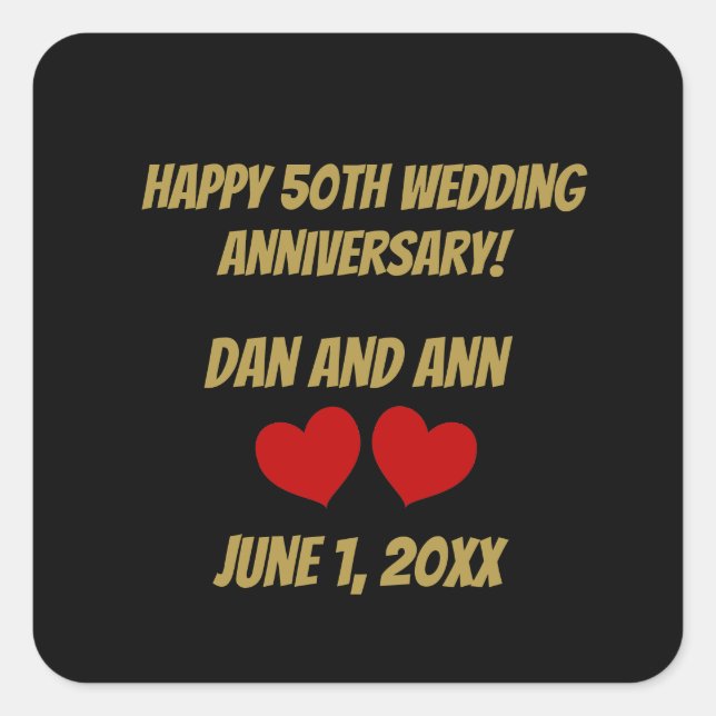 Alles Gute zum 50. Jahrestag Quadratischer Aufkleber (Vorderseite)