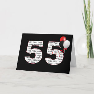 Alles Gute zum 55. Geburtstag auf Schwarz mit Ball Karte