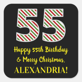 Alles Gute zum 55. Geburtstag & Frohe Weihnachten, Quadratischer Aufkleber