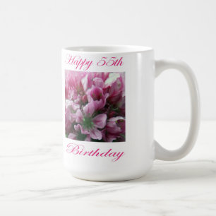 Alles Gute zum 55. Geburtstag Rosa und Grüne Blume Tasse