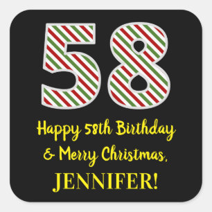 Alles Gute zum 58. Geburtstag & Frohe Weihnachten, Quadratischer Aufkleber