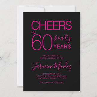 Alles Gute zum 60. Geburtstag Elegant Schwarz Rosa Einladung