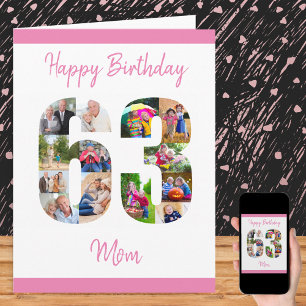 Alles Gute zum 63. Geburtstag Mama 63 Zahlen-Fotoc Karte