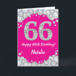 Alles Gute zum 66. Geburtstag Hot Pink und Silver  Karte<br><div class="desc">Happy 66. Geburtstag Hot Pink und Silver Glitzer Card mit personalisiertem Namen. Für weitere Anpassungen klicken Sie bitte auf die Schaltfläche "Anpassen" und verwenden Sie unser Designwerkzeug,  um diese Vorlage zu ändern.</div>