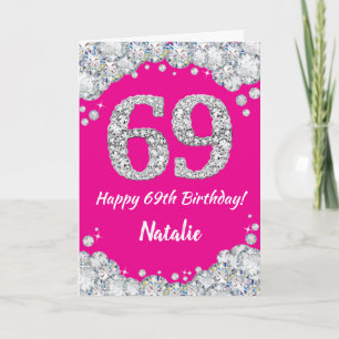 Alles Gute zum 69. Geburtstag Hot Pink und Silver Karte