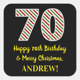 Alles Gute zum 70. Geburtstag & Frohe Weihnachten, Quadratischer Aufkleber